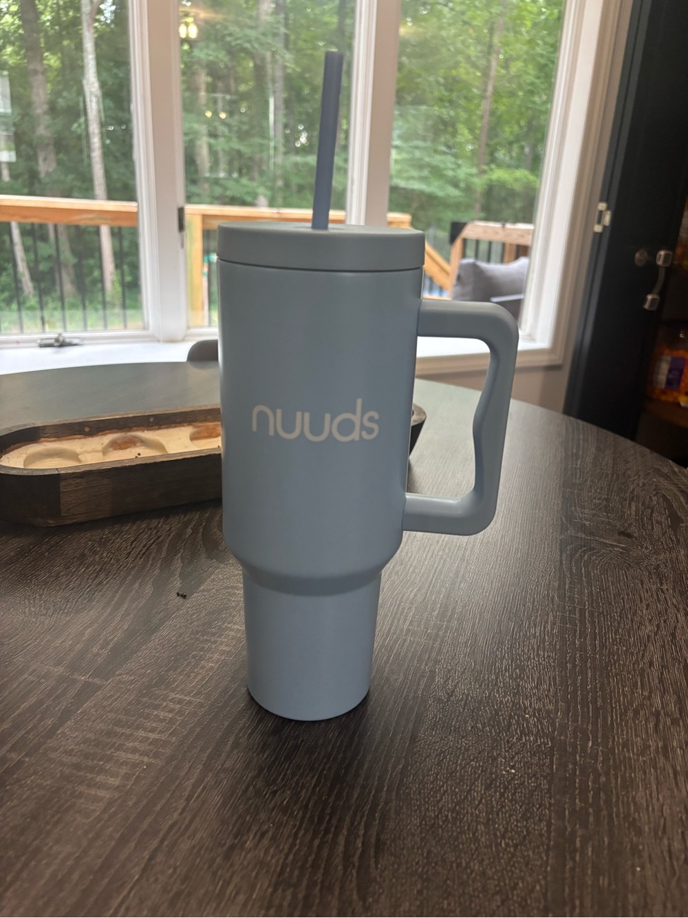 nuuds Matte Light Blue Travel Mug with Handle and Straw